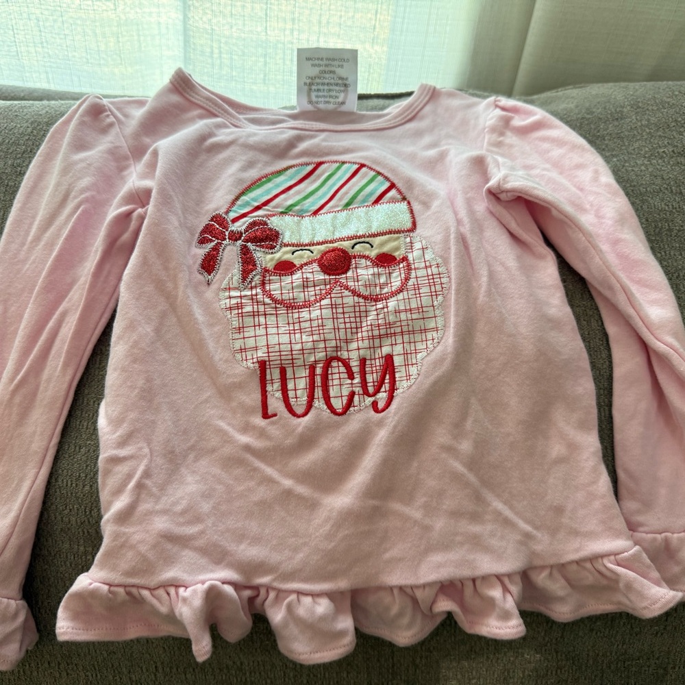 Pink Santa Appliqué  Kids Shirt